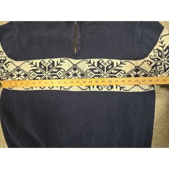 Covington Sweater Fair Isle Quarter Zip Cotton Snowflake Ski Winter Blue Men XL - Picture 4 of 10